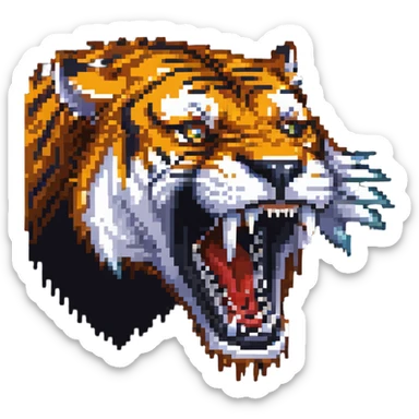 saber-toothed tiger with massive canine teeth four times longer than its entire body, incredibly exaggerated fangs sticker