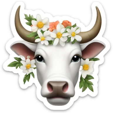 White Bull with floral horns sticker