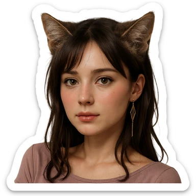 Add realistic cat ears to the anime girl in a photorealistic style. Keep the background transparent if possible. sticker