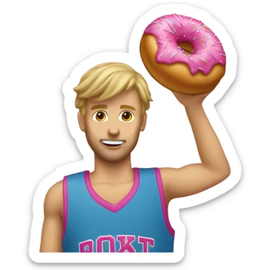 Caucasian Dunking a pink donut basketball sticker