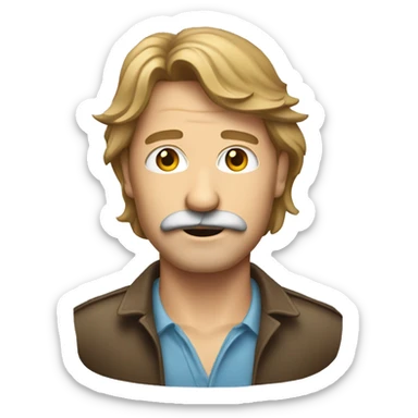 can you make me an emoji in png format with a transparent background, of a middle aged man with light brown hair in a mullet, and he has a moustache sticker