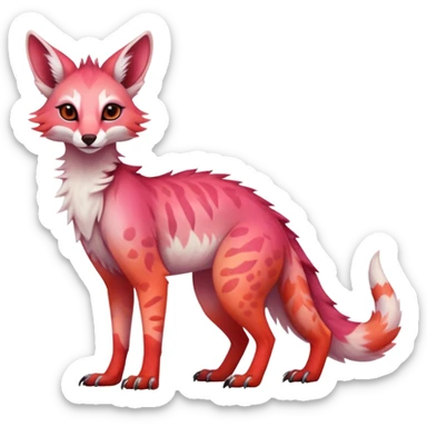 Feral Rare Fantasy light pastel gradient-pink-red-orange Vernid-Sergal-Genet-species by LiLaiRa, random markings, tufted ears, full body, 4 legs sticker