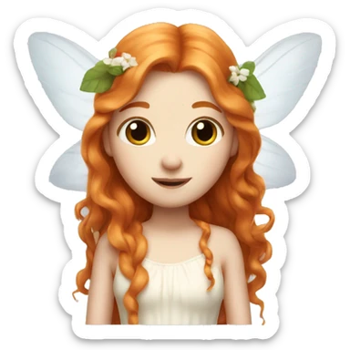 a white skin fairy, long ginger hair and wings sticker