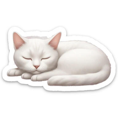 white cat sleeping on light pink bed sticker