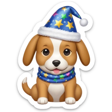 Dog in new yaer hat wrapped paper new yaer  sticker