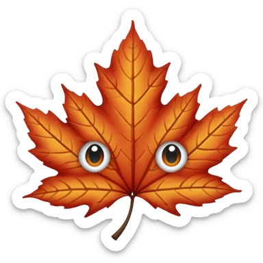 emoji, feuille d'érable couleur vermeille, deux yeux ronds noirs brillants sticker