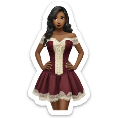 Burgundy ivory corset with lace and bow dress sticker