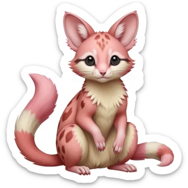 Pastel Pink, red-pointed, soft realistic romantic vintage antique divine beautiful elegant pretty precious cute young youthful  Fakémon-Pokémon-opossum-feline-mouse-serval-caracal-chinchilla-Minccino-Cinccino-Meowstic-rodent-hybrid-creature with a big fluffy bushy tail (full body) sticker