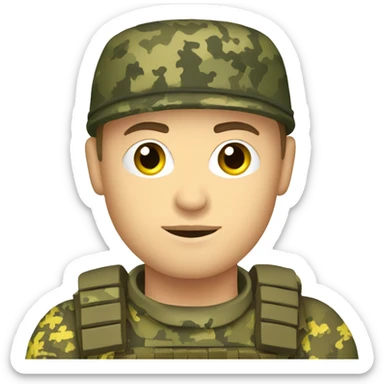 Ukrainian soldier, in camouflage pixel uniform sticker