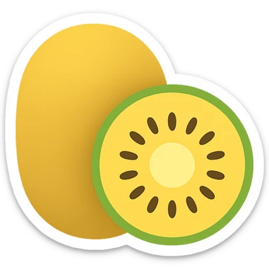 minimal flat icon of golden kiwi fruit, yellow and green, clean lines, no background sticker