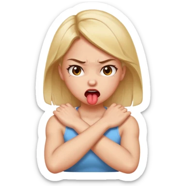 arms crossed holding neck angry girl with tongue out sticker