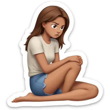 angry woman with brown hair sitting in profile on a floor hugging her knees avoiding conversation  sticker
