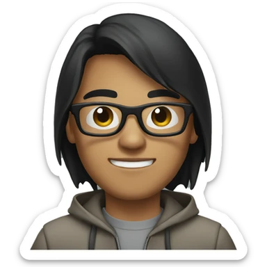 young men with dark glasses with short dark hair working on computer sticker