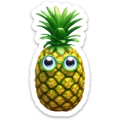 3D elegant pineapple🍍  with big shiny eyes 👀 pineapple holds mirror with its reflection 🪞🍍 sticker
