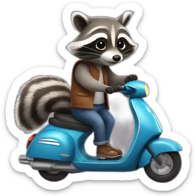 raccoon giving a ride to bunny both on a scooter sticker