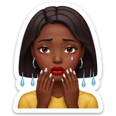 dark skin girl, dark red lipstick, nails very beautiful crying sticker