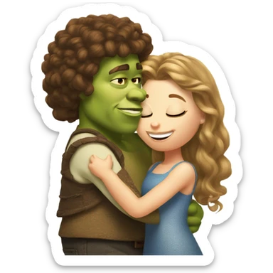 Shrek kissing white girl with curly brown hair sticker