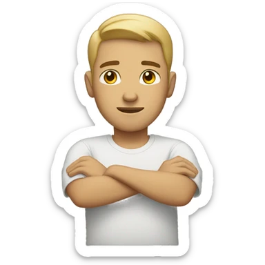 a guy with a short haircut and light skin, bowing with his hands forward sticker