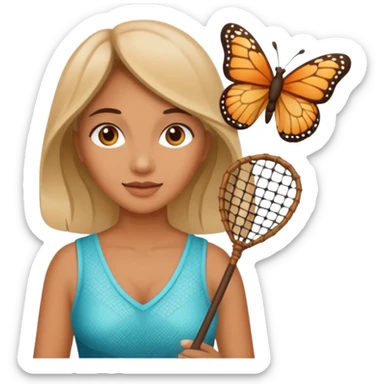woman holding butterfly net sticker