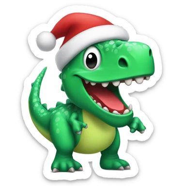 Happy green Dino wearing a Santa hat sticker