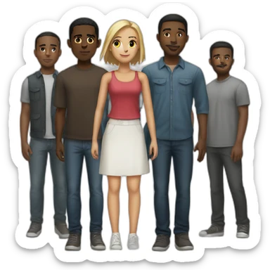 (five black men) standing behind a light-skinned girl sticker