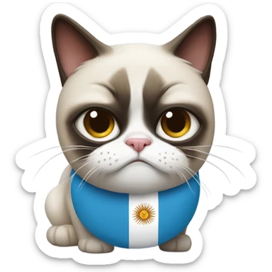 A Grumpy cat with Argentina flag and Yerba mate sticker