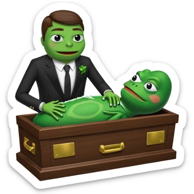 A coffin with "ECHO" written on it, being nailed shut by a Pepe the frog character. sticker