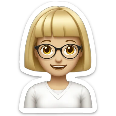 blond girl with glasses and bangs, smiling and in white clothes sticker
