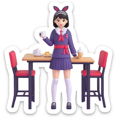 Japanese female high school student in cafe cosplay costume at cultural festival sticker