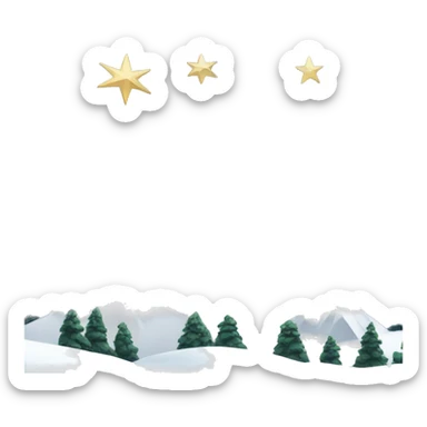 A landscape of snow mountains with three stars above the tallest mountain in the middle.  sticker
