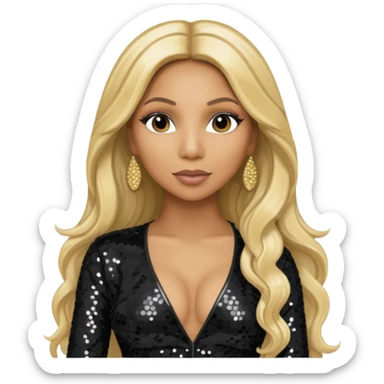 Tamar Braxton with long blonde hair, black sequin outfit sticker