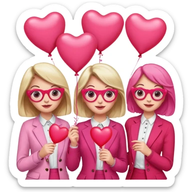 galentines party : change their outfits in red and pink, add pink heart balloons and pink glasses in their hands sticker