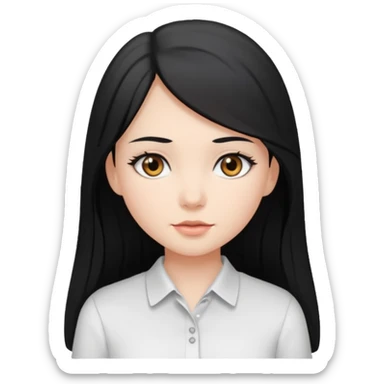 girl with long ash black hair and gray eyes, wearing a white shirt sticker
