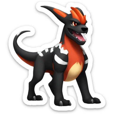 Black Cool Edgy Anthro Houndoom-Charizard Fakémon  with White and Red Edgy markings sticker