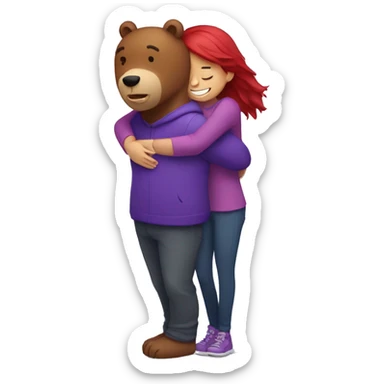 Bear hug with a purple-red haired girl sticker