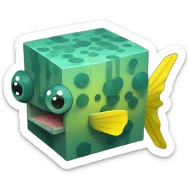 cube yellow fugu fish with two fins and tail in minecraft style full size sticker