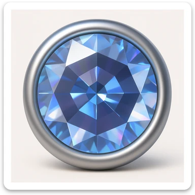 Make it 3D emoji style: add a silver jewelry setting to the round cut white diamond with subtle holographic glow sticker