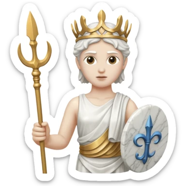 a greek white marble statue holding a marble trident.  sticker