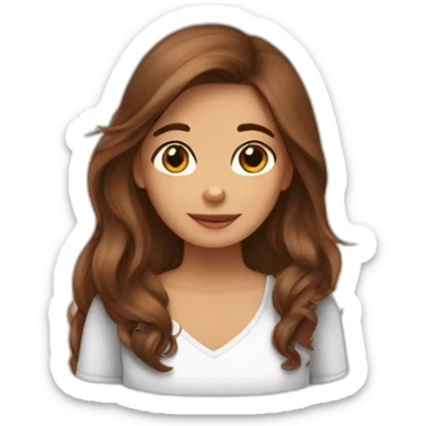 Girl with long brown hair and a dog little brabançon sticker