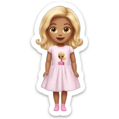 white newborn in a dress with a barbie logo sticker