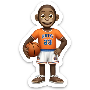    Curious George wearing a knicks jersey holding a basketball sticker