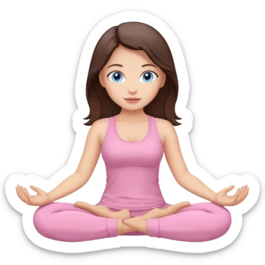 Brunette buxom blue eyes yoga girl light pink clothes n sticker
