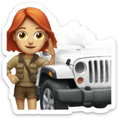 White Jeep with a red headed girl driving sticker