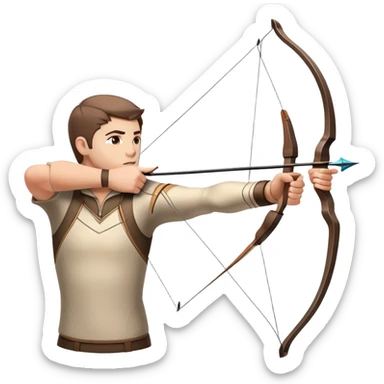 An archer drawing a bow and aiming an arrow at a target, with perfect focus and precision. The target is visible in the background, featuring concentric rings. The scene captures the concentration and skill involved in archery, emphasizing the elegance and accuracy of the sport. sticker