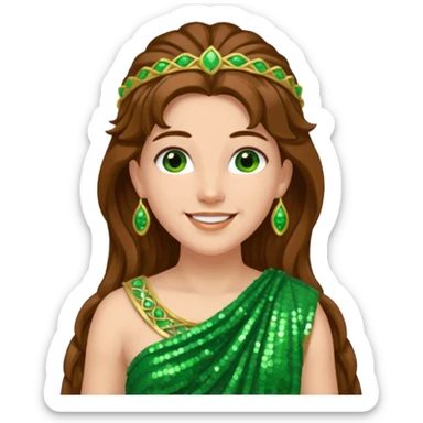 Terra, Goddess from Earth Roman Deities with long brown hair, green sequin toga sticker