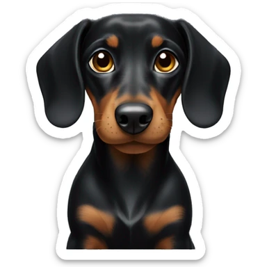 A black dachshund with a tan sticker