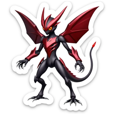 Futuristic shiny glossy edgy dark shady shadowy evil Scizor-Bisharp-Darkrai-Fakémon-hybrid-creature (full body)  sticker