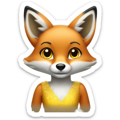 Red Fox wearing yellow sparkling dress sticker
