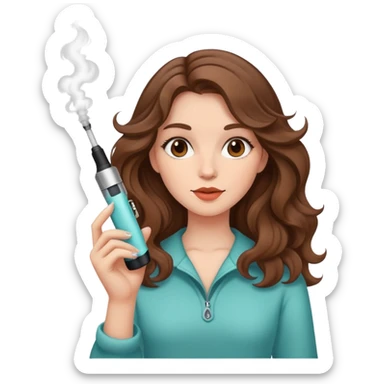 Girl with brown wavy hair holding a vape sticker