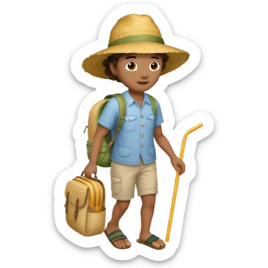 Créole réunionnais chapeau paille tong au pieds et sac a dos en paille  sticker